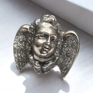 Rebecca Collins Sterling Silver Baroque  Cherub Head Brooch